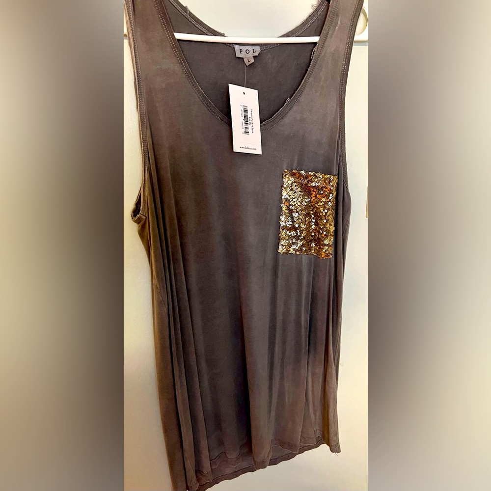 Grey skin tank with sequin pocket detail - NEW WITH TAGS